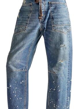Women’s Blue Distressed Barrel Jeans-Size Small